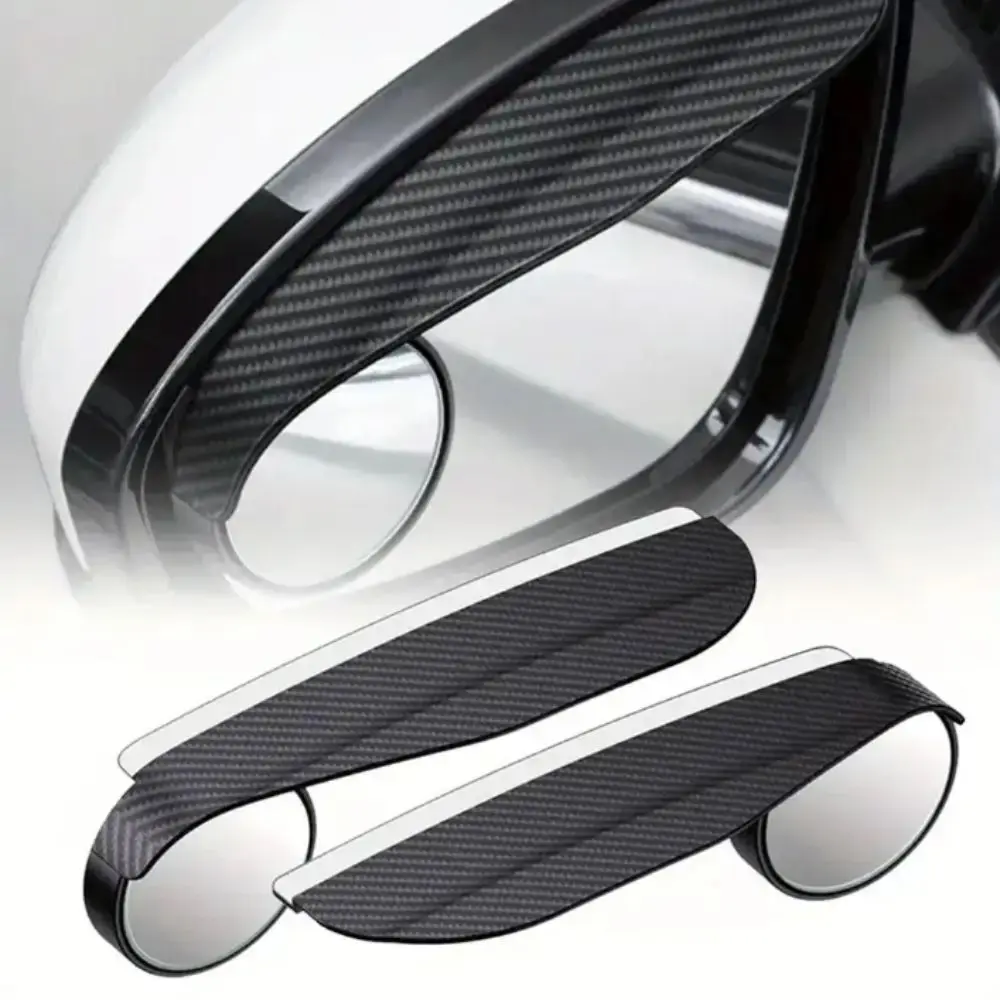Carbon Fiber Blind Spot Mirror Small Round Mirror Extended Field of View Rain Eyebrow Multi-Function 360 Degrees Rearview Mirror