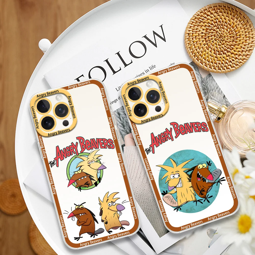 Cartoon A-Angry B-Beavers Phone Case for Samsung S24 S23 S22 S21 A55 A54 A35 FE PLUS ULTRA Transparent Bezel Shell