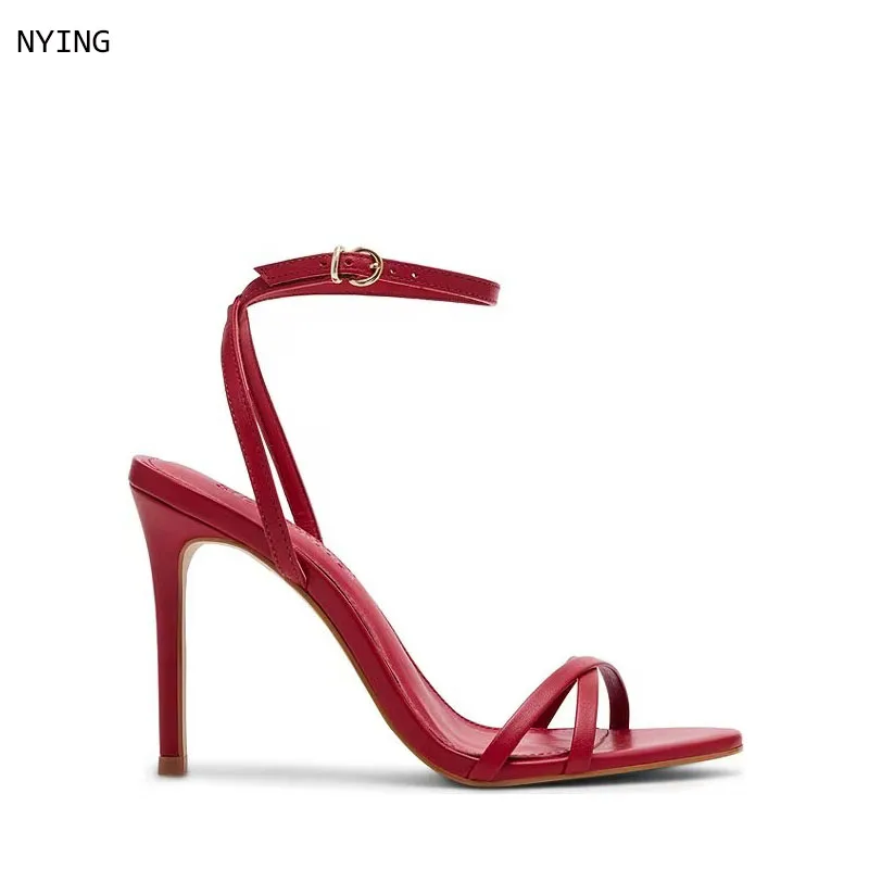 

2023 летние модные женские босоножки на высоком каблуке на шпильке, пикантные вечерние модельные туфли на шпильке с узким ремешком и острым носком, 44