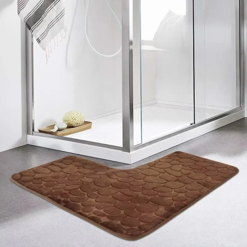 

Bathroom L-shaped Corner Floor Mat Cobblestone Non-slip Toilet Mat Soft Absorbent Shower Mat Washable Foot Pad Home Decor