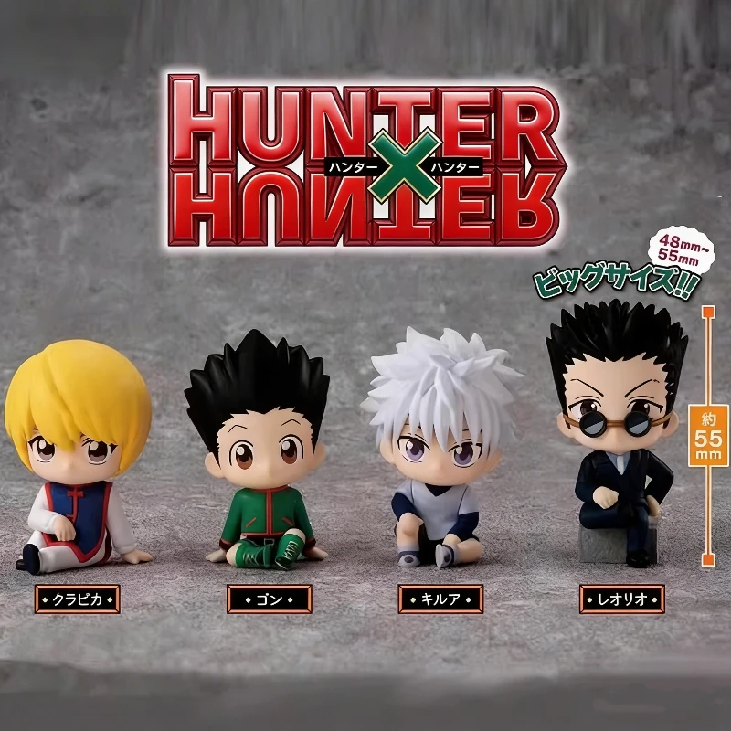 Conjunto de 4 Figuras do Anime Hunter X Hunter, Versão Q, Figuras Sentadas de Gon, Killua, Kurapika e Leorio, Modelo GK, Brinquedo Ornamental para Presente