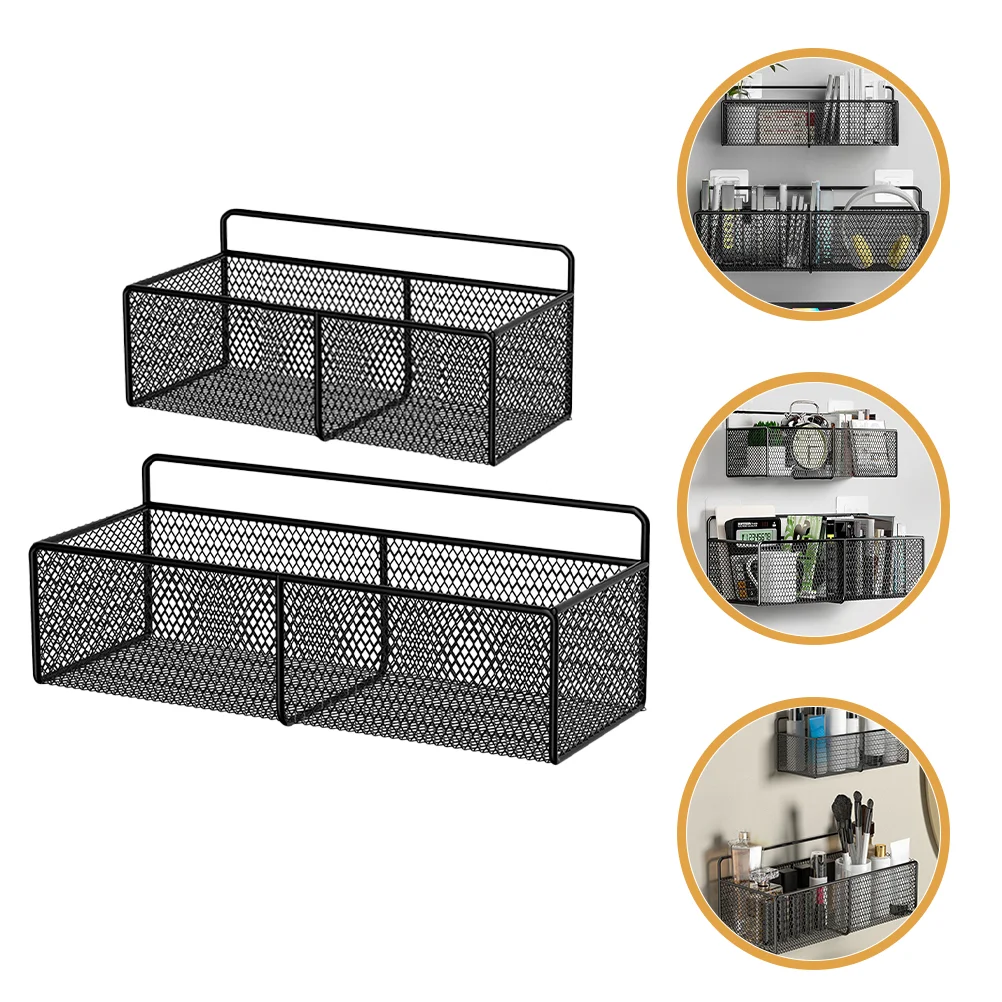 

Wall Hanging Storage Basket Baskets for Organizing Wrought Iron Mounted Seasoning Rack