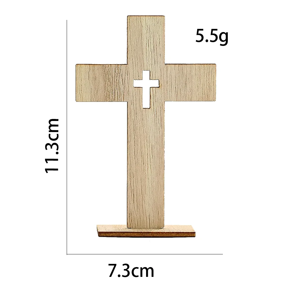 8PCS Wooden Vertical Cross Christian Holiday Ornament Set Jesus Prayer Handheld Craft Decoration