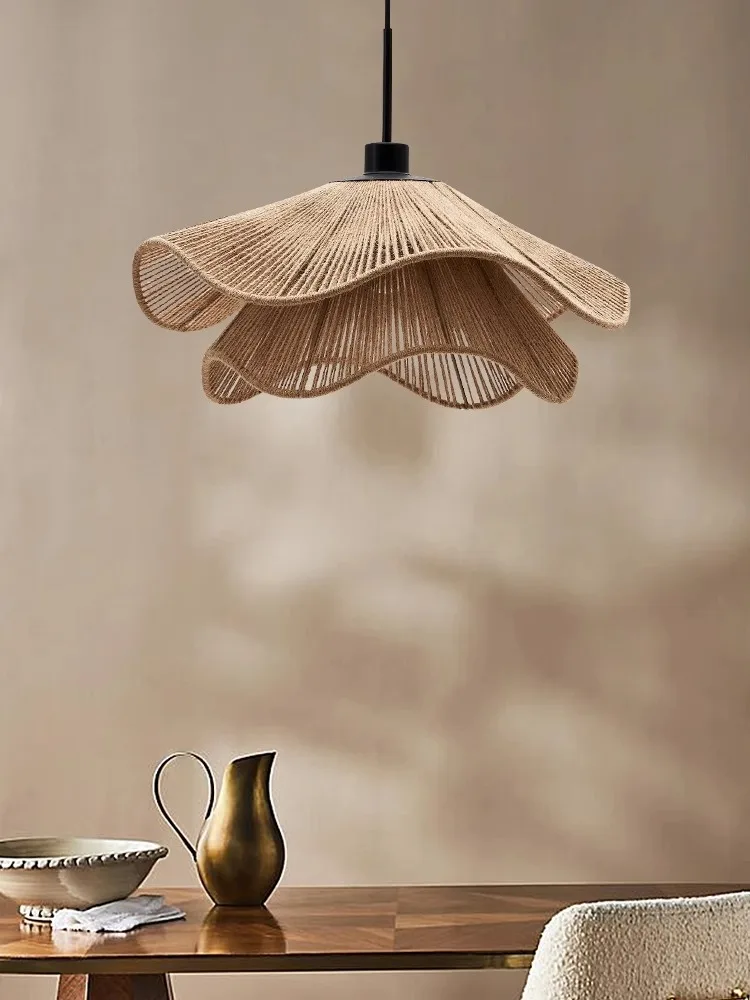 Nordic Minimalist Wabi Sabi Hemp Rope Chandelier Restaurant Bedroom Dining Room Decoration B&B Led Pendant Lights Lamp Luminaire