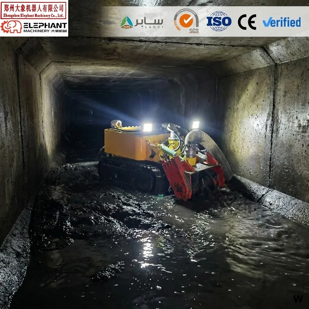Multi-functional Tracked Pipe Cleaning Robot Submersible Sludge Cleaner for Long-distance Drainage and Tunnel Dredging