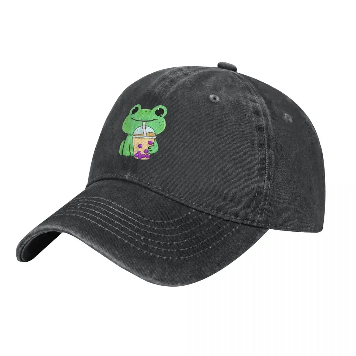 Frog Drinking Denim Baseball Cap Bubble Tea Gym Trucker Hat Spring Sun-Proof Man Cool Print Snapback Cap