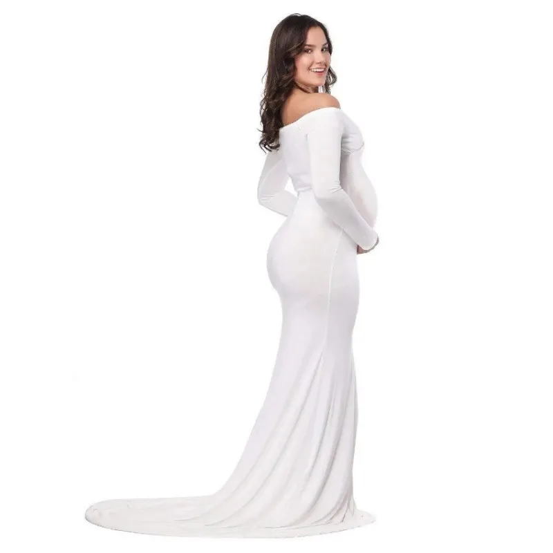 Fall Maternity Elegant Fitted Gown pregnant photo shoot clothing Long Sleeve V Neck Ruched Slim Fit Maxi pregnant Long Dress