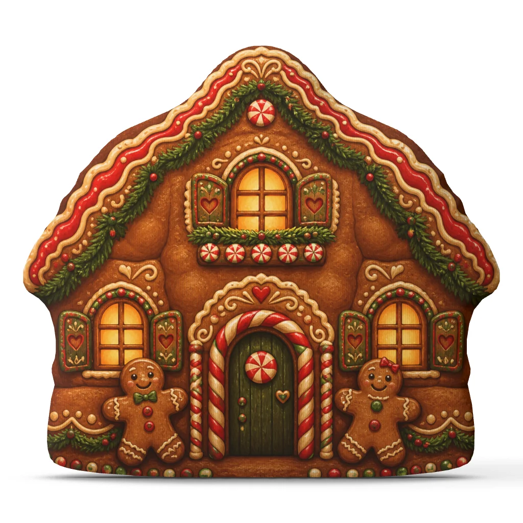 Christmas Gingerbread House Plush Pillow Holiday Bakery Cottage Cushion Shaped Stuffed Throw Pillow Festive Home Decor Gift