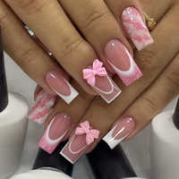 Instantly Upgrade Your Look with, 24pcs Square Pink French tip press on nails medium, 3D Bow & Pink Glitter Fit Perfectly design