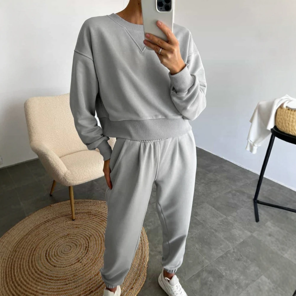 Traje informal de manga larga para mujer, conjunto de dos piezas de estilo europeo y americano, colección de primavera y otoño de Color sólido