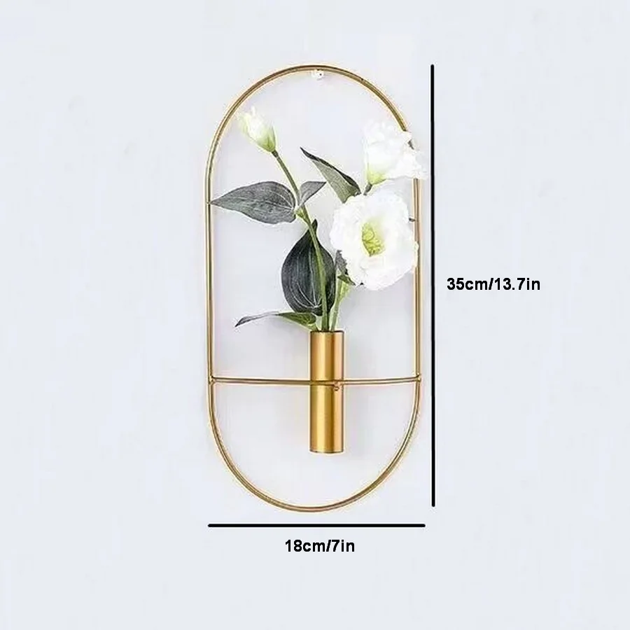 2pcs/ Oval Metal Geometric Flower Rack Porch Wall Mounted Vase Background Wall Creative Wall Vase