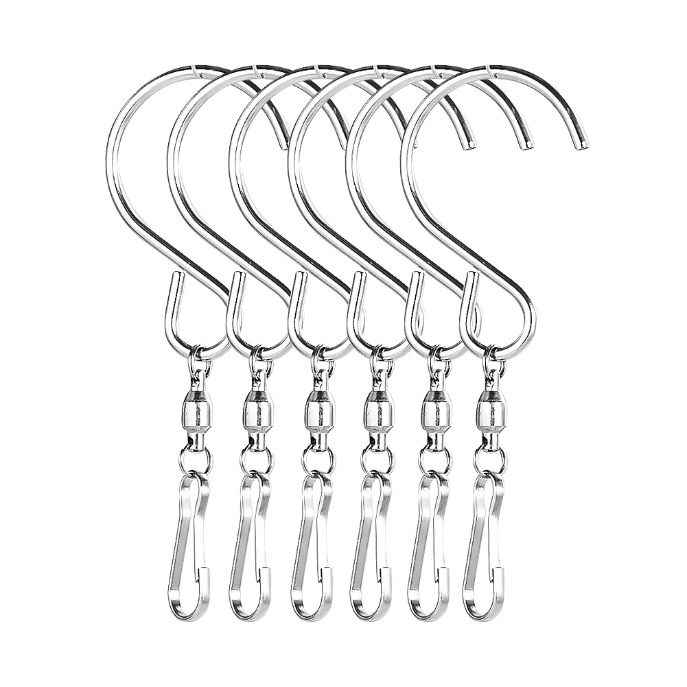 6PCS 360 Degree Swivel Hooks Clip for Hanging Wind Spinners Wind Chimes Flower Pots Plants Bird Feeders Crystal Twisters S Hook