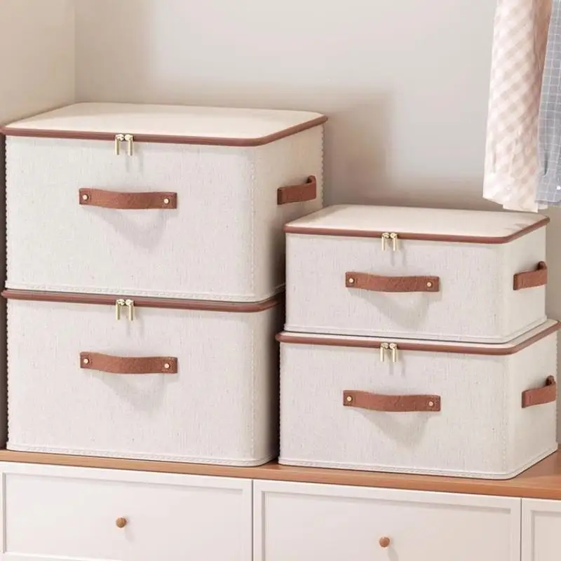 Cotton Linen Foldable Clothes Storage Box With Zipper Lid Portable Space Saving Durable Wardrobe Organizer For Home Closet Use view 2
