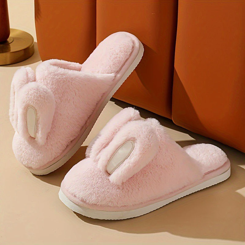 Simpatiche pantofole da casa con orecchie di coniglio in peluche Pantofole soffici per studenti Camera da letto invernale Scarpe da ragazza Kawaii