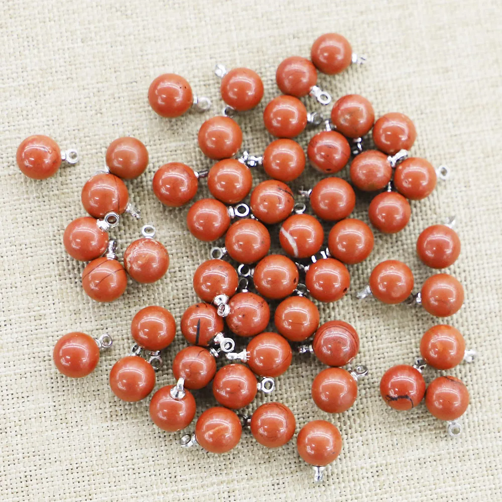 8MM Fashion Natural Red Stone Ball Shape Necklaces Pendants Semi Precious Charms Jewelry Earring Bracelet Making 30Pcs Wholesale