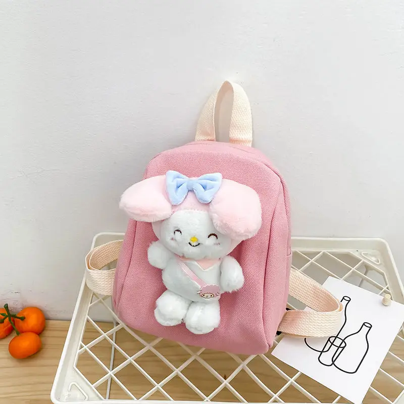 

MINISO Kindergarten Backpack for Boys and Girls Cartoon Cute Strawberry Bear Melody Doll Canvas Backpack