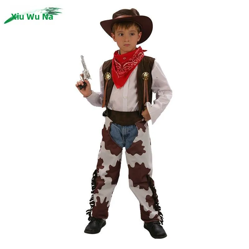 

Западный ковбойский костюм для мальчиков, Хэллоуин, косплей, маскарадный костюм, наряд «Плайн», детская этническая сценическая одежда