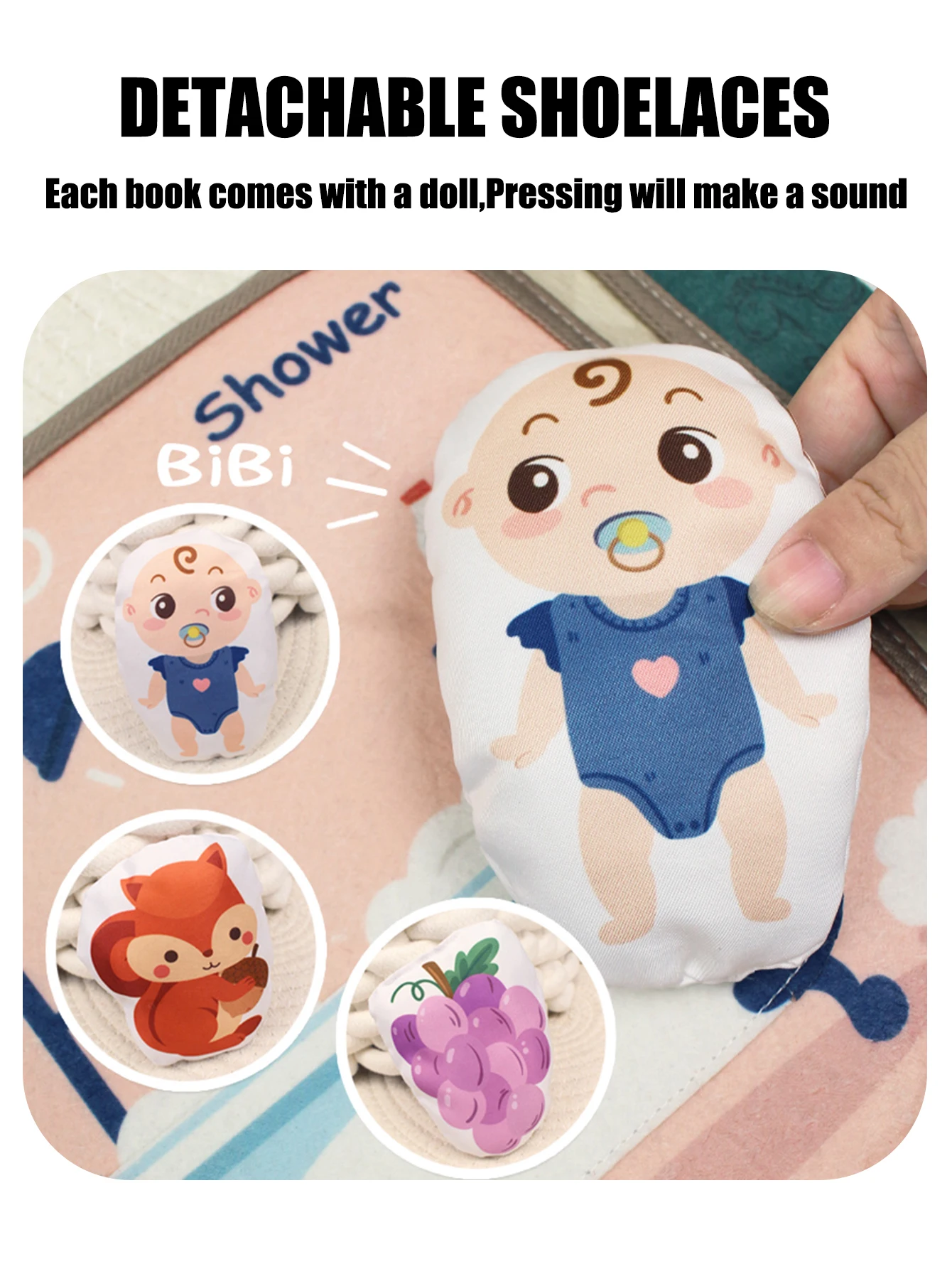 1 pz morbido libro per bambini Montessori prima educazione libro di stoffa tranquillo giocattoli di apprendimento per neonati 0-6 mesi in su illuminazione puzzle