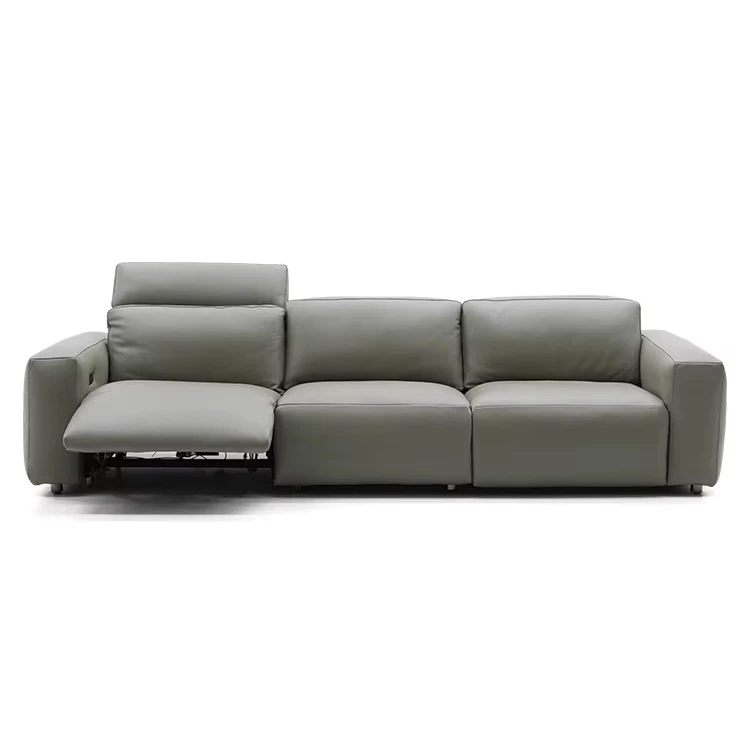 Italian Modern First Class Space Capsule Villa Cinema Straight Three-Seat Electric Sofa Genuine Leather Wood Frame Remote