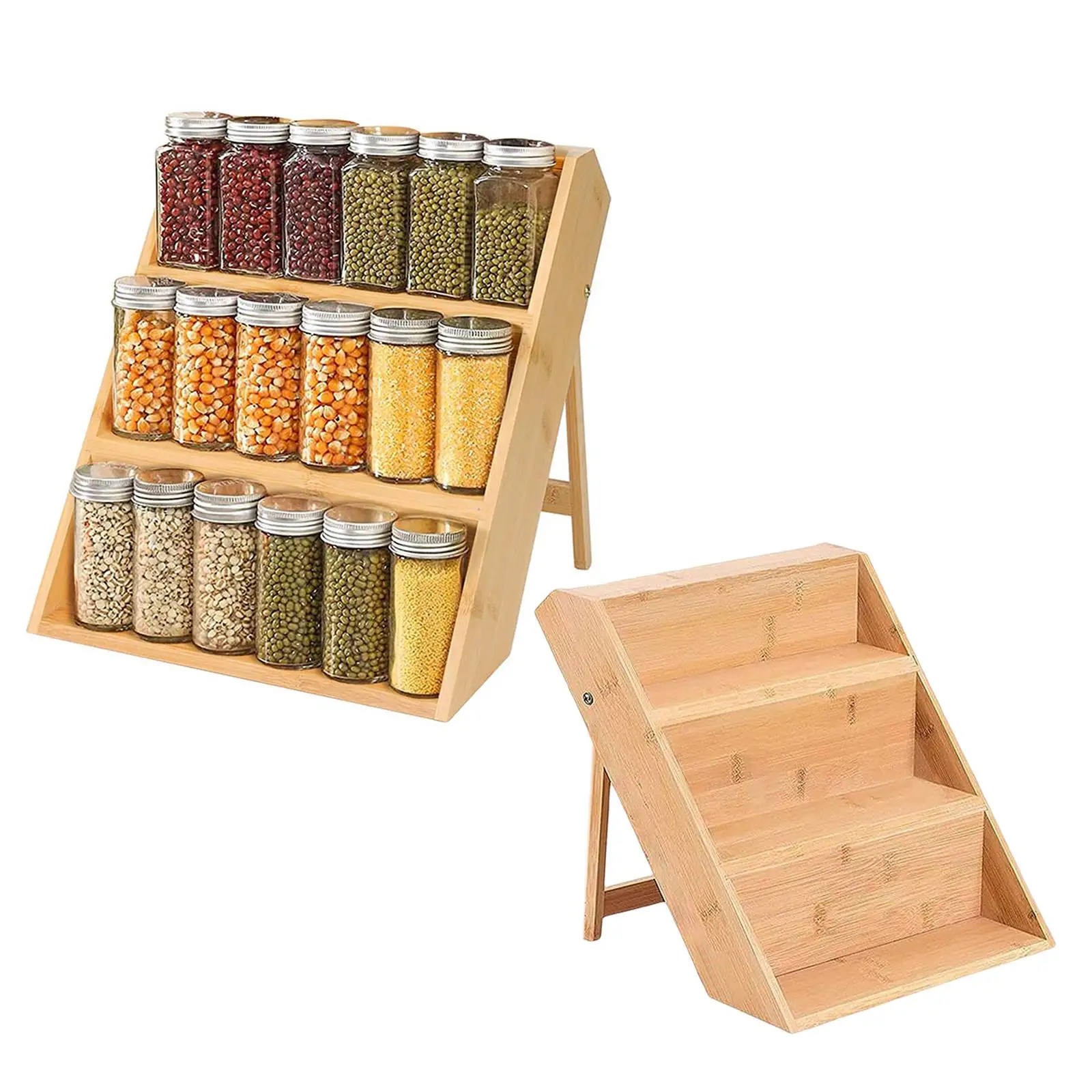 Wood Seasoning Rack Display Shelf Counter Seasoning Organizer for Beverage Kitchen Jars