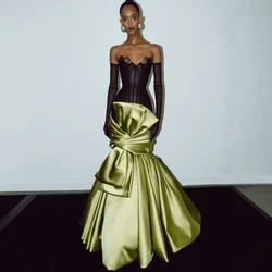 2025 Couture Black Green Prom Maxi Dress Celebrity Gown Ruffled Bow Satin Mermaid Formal Party Dresses with Detachable Sleeves