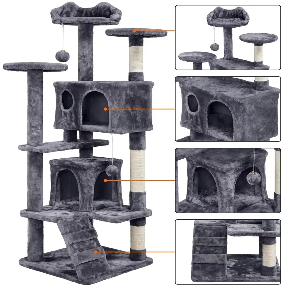 Cats Tower Cat Tree Tower Condo con tiragraffi forniture per animali grigio scuro torri di spedizione gratuite per gatti giocattoli grandi alberi casa