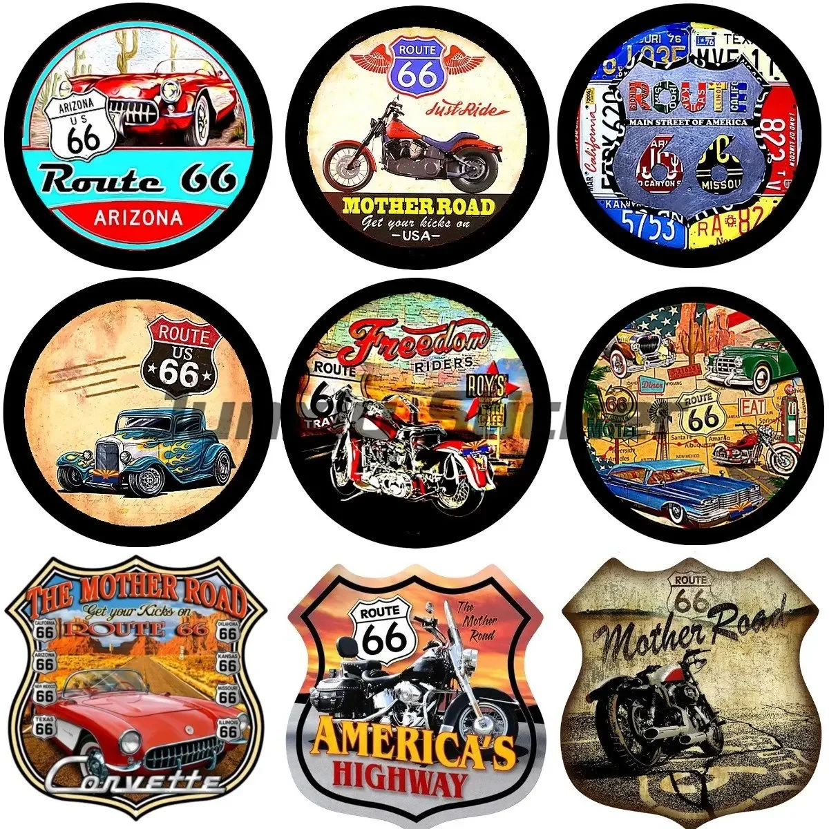 Route 66 Vintage Boutique Car Sticker Exterior Accessories Motorcycle Scenic Pattern Shield Logo Vinyl  Bumper Motorcycle Decal