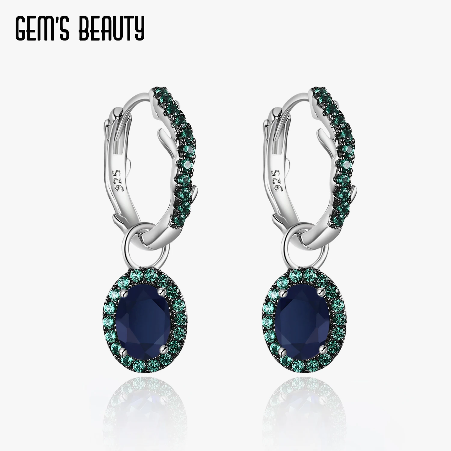 

GEM'S BEAUTY 925 Sterling Silver Handmade Women's Statement Earrings Natural Blue Sapphire Gemstone Lever Back Earrings Jewelry