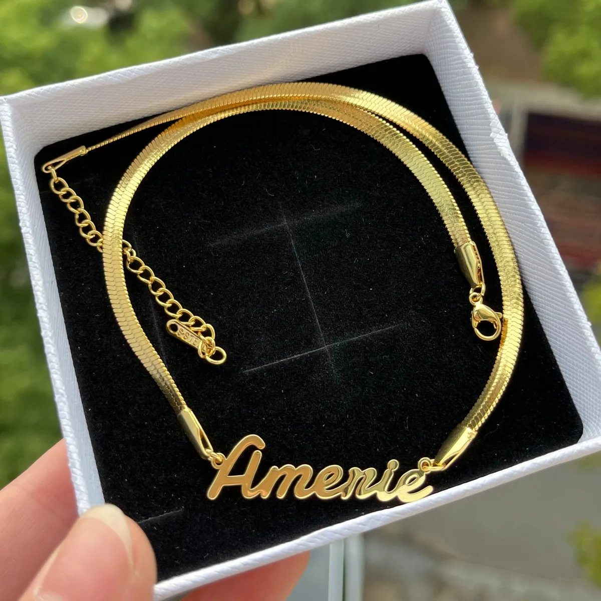 DUOYING Custom Name Necklace With Snake Chains Personalized Custom Herringbone Letter Necklace Stainless Steel Gold Plated