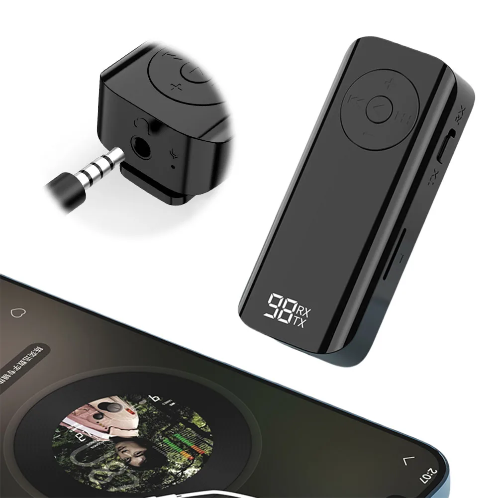 

Bluetooth-совместимый аудиоприемник с разъемом 5,3, беспроводной адаптер AUX 3,5 мм со светодиодным дисплеем батареи для автомобильных наушников, динамиков, музыки