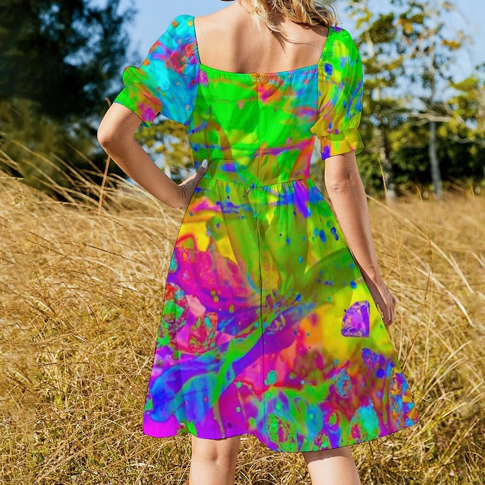 Neon Florals 103 Abito a maniche corte abiti da donna eleganti e graziosi abito da donna