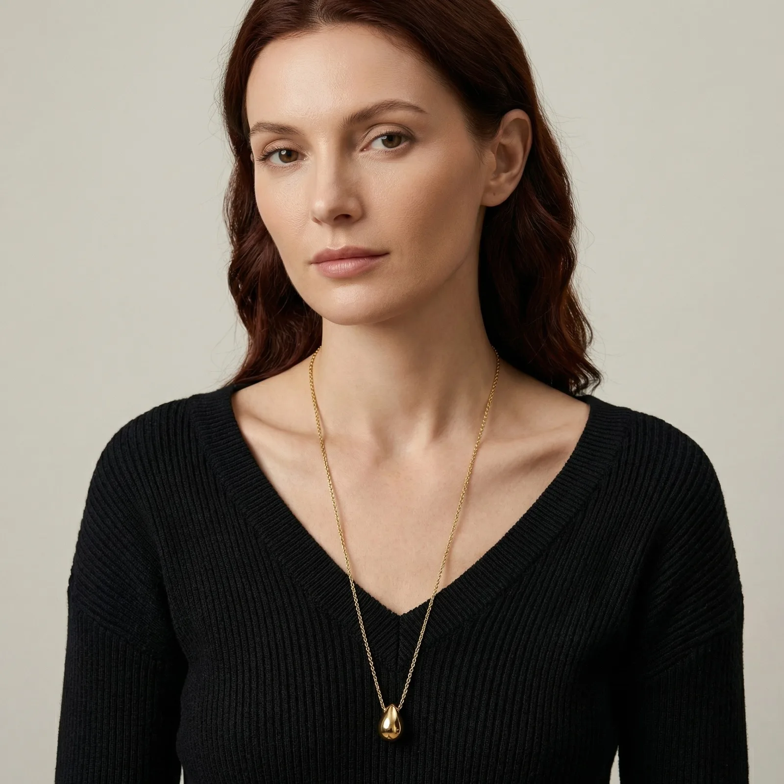 Stainless Steel Metal Water Drop Pendant Necklace Minimalist Women's Fashion Long Necklace Sweater Chain Jewelry Gift