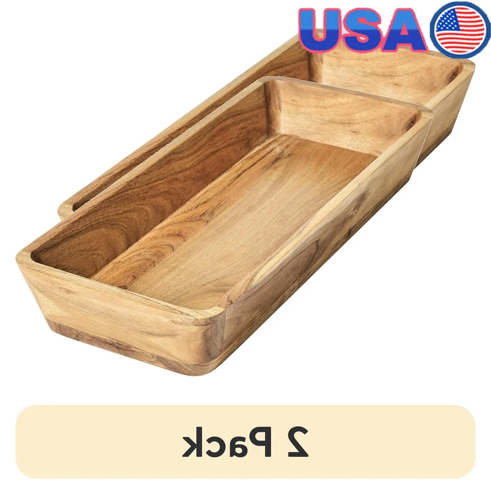 

2 Pack Acacia Wood Oval Serving Bowl Natural Finish Durable Kitchen Accessory Versatile Decorative Piece Easy Clean Perfect Gift