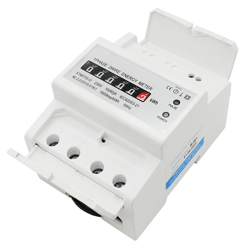 Single-phase Electric Energy Meter High Load 35mm DIN Rail 50Hz 100A 4P Counter Display XTM75S-U 1 Class