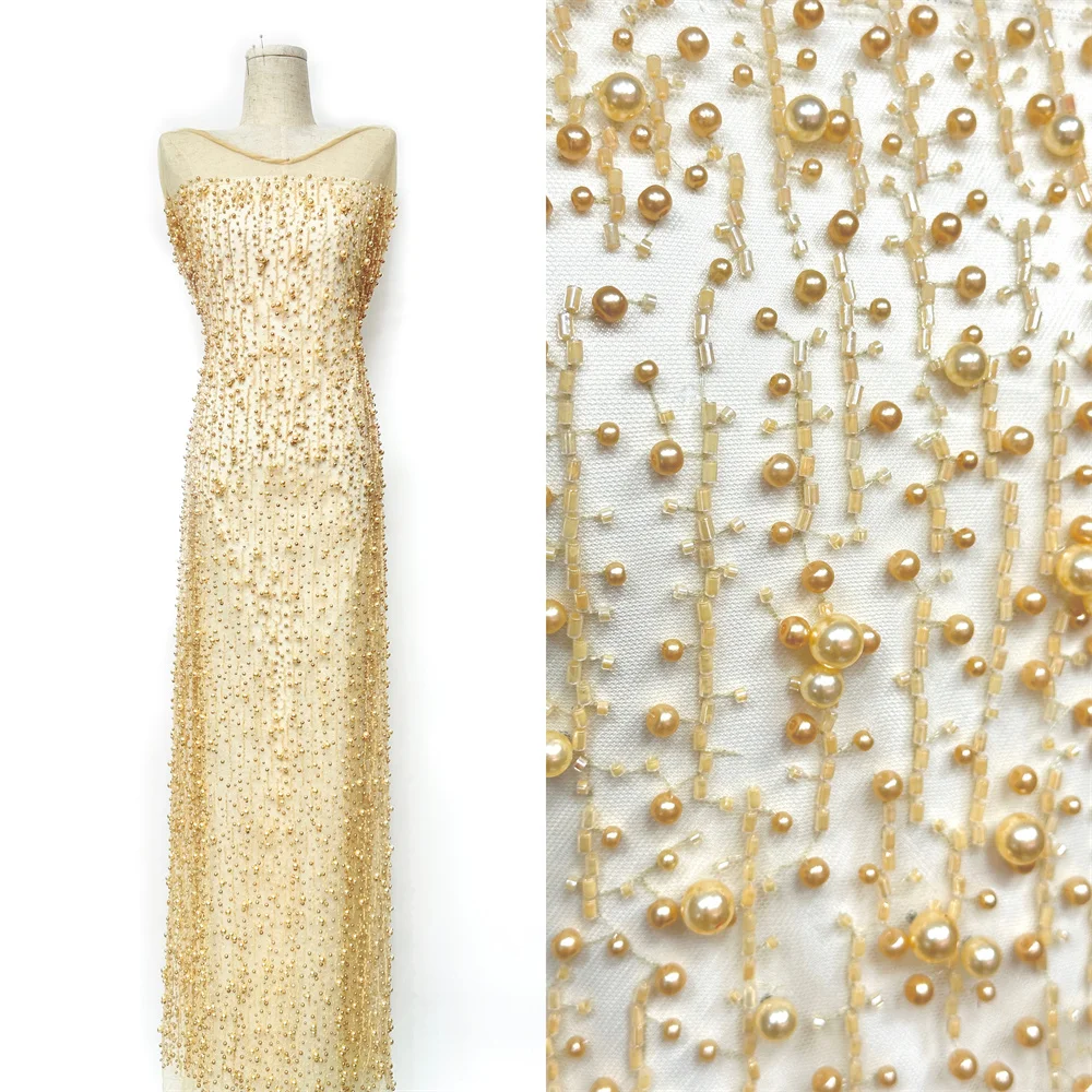 

African Heavy Big Beads Lace Fabric 2025 High Quality 5 Yards Nigerian Sequins French Fabric Material For Wedding Party Dress