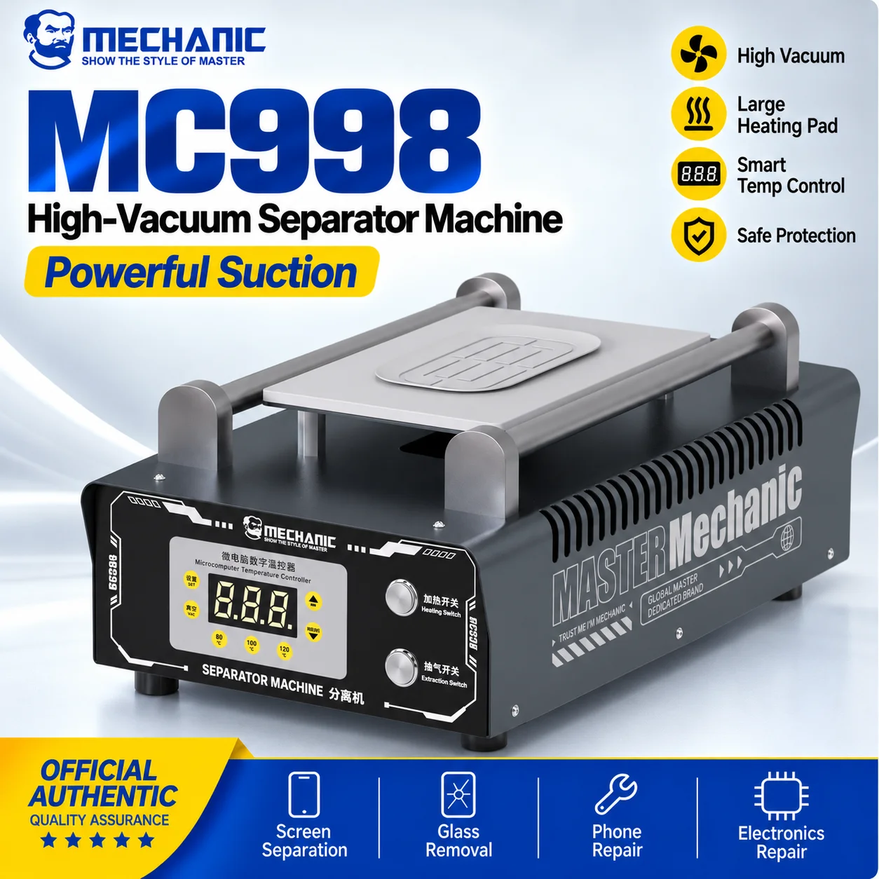MECHANIC MC988 150W Vacuum LCD Screen Separator Machine Built-in Air Pump Heating Plate for iPhone Samsung Phone Repair Tool