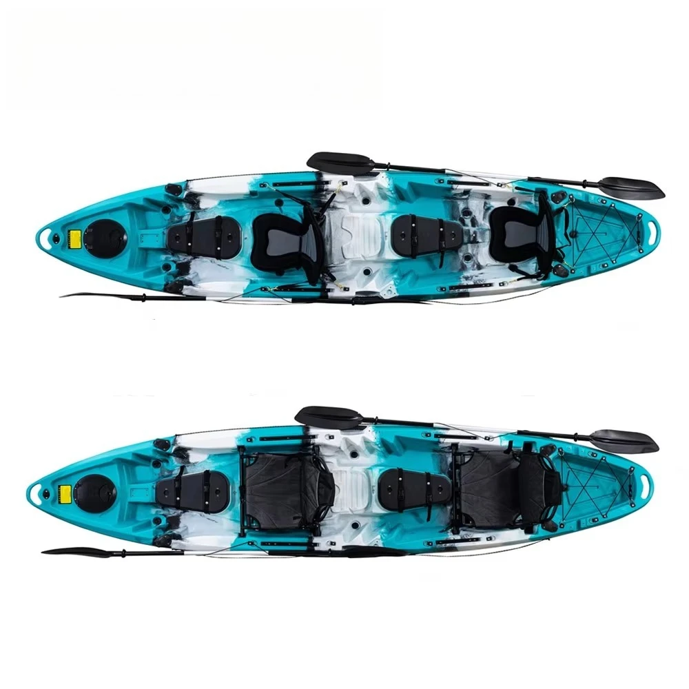 قارب كاياك بلاستيكي مصبوب بمقعدين، زورق صيد مع مقعد خلفي للكرسي وحامل قضيب لتخفيف نهر البحيرة