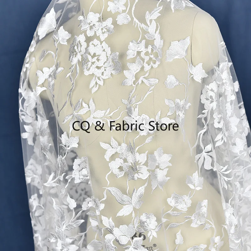 130cm Width Vintage Embroidered Lace Fabric with Floral.3D High-end Luxury Bridal Gowns Lace Fabric Fashion Designer Fabric