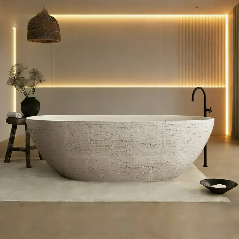 Factory Direct 2026 High-end luxury bathtub, light luxury French retro travertine bathtub, sky undertaking engineering hotel vil