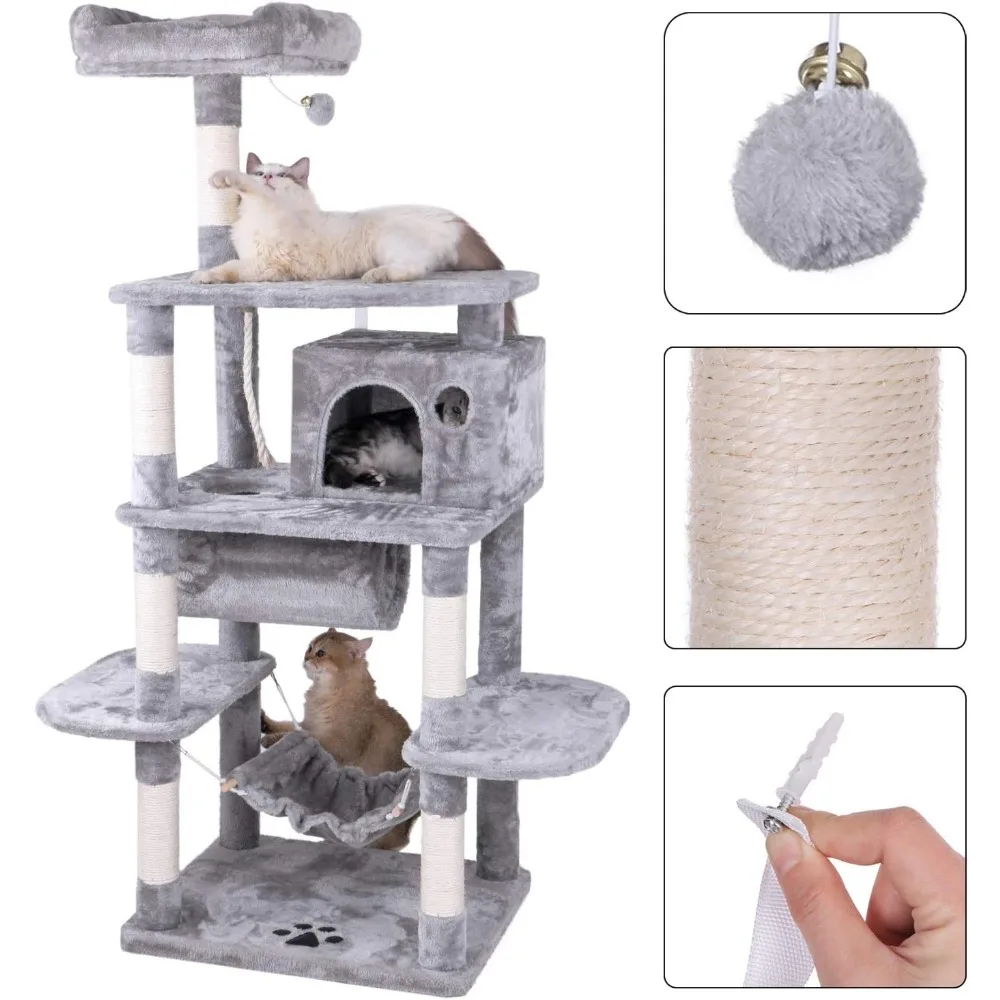 Imagem -06 - Cat Scratcher Tree With Sisal Scratching Posts Casa de Poleiro Rede Brinquedos do Túnel Pet Products Raspador Acessórios