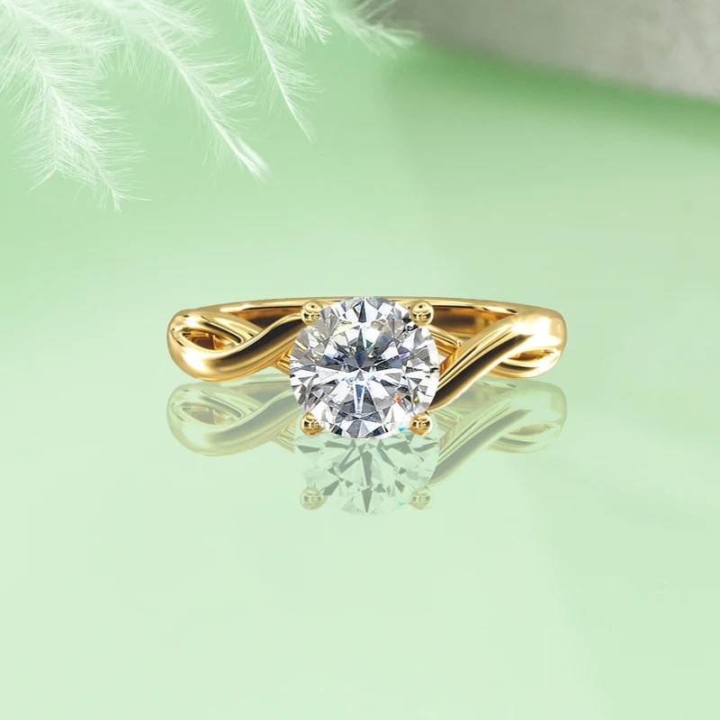 

Anziw Vintage 1.0CT 6.5mm Moissanite Ring for Women Real 925 Silver 18k Gold Plated Twist Shank Finger Rings Wedding Engagement