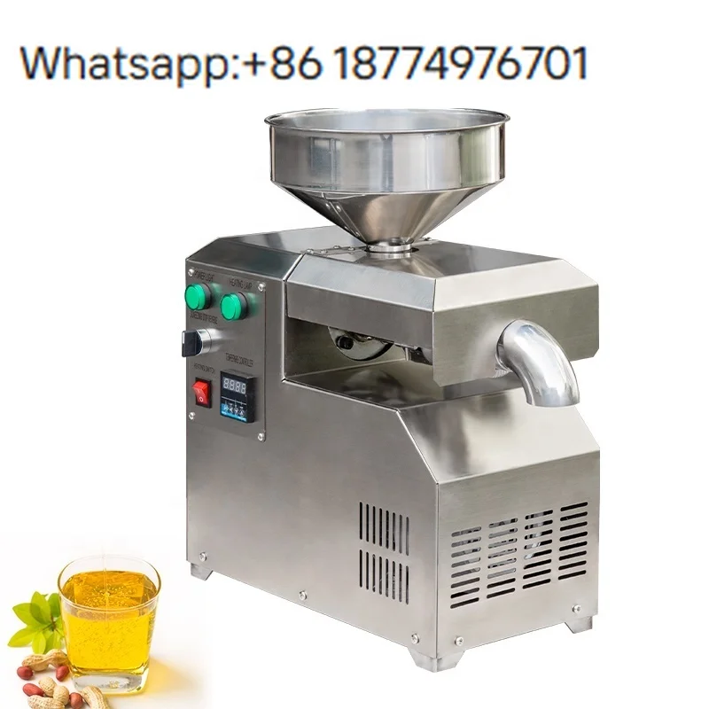Prensa de Aceite Pequeña de Acero Inoxidable para Prensado en Frío y Caliente de Coco, Oliva, Cacahuete, Semilla de Girasol, Semilla de Chía, Sésamo, Nuez y Linaza