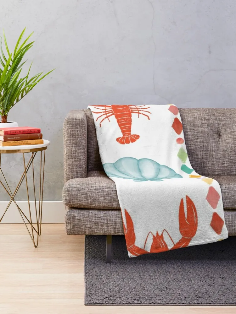 Lobster Shell Watercolour Pattern Throw Blanket Bed Plaid on the sofa For Sofa Thin Plaid Blankets