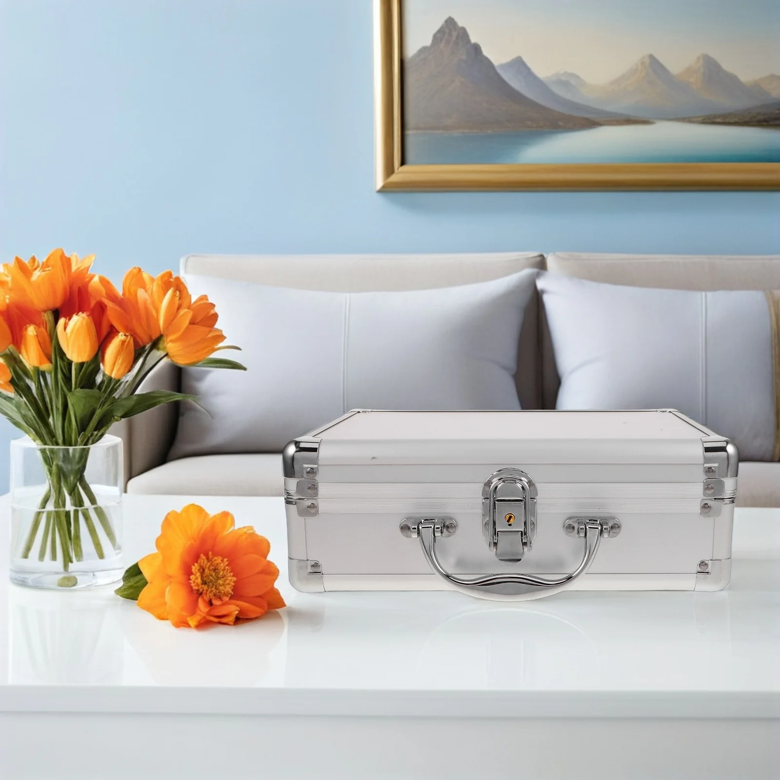 صندوق تخزين من سبائك الألومنيوم، حافظة صلبة محمولة قابلة للقفل لأدوات المستندات والميكروفونات ومعدات الكاميرات مع قفل المفتاح #1