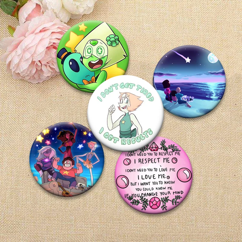 Funny Tinplate Brooches Steven Universe Strawberry Field Pastel Peridot Portrait Soft Button Pin Round Creative Badge Accessorie