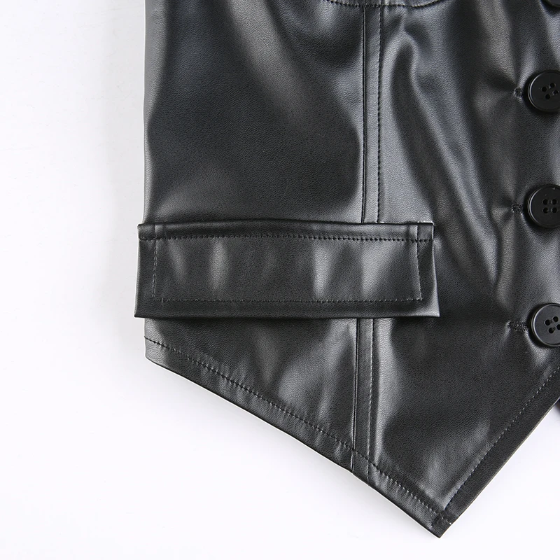 Xingqing Y2k Pu Leather Vest Vintage Aesthetic Women V Neck