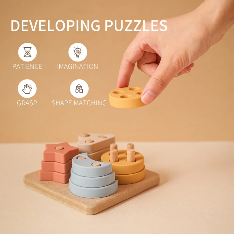 Montessori Wooden Sorting and Stacking Toys Toddler Early Education Learning Color Shape Matching Toys Baby Stacking Sorter Toys