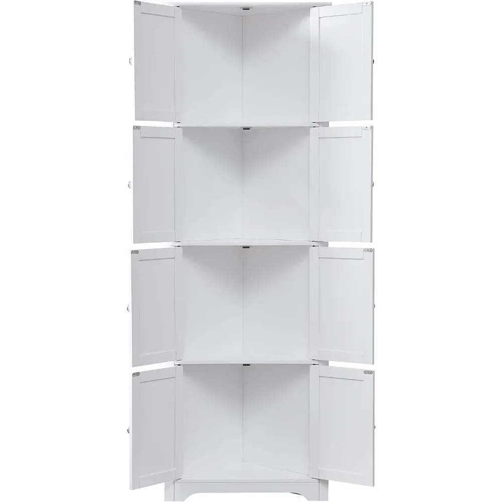 Lyons Mueble de almacenamiento esquinero para despensa de cocina de 4 niveles y 68 pulgadas con 8 puertas, resistente soporte de pared blanco