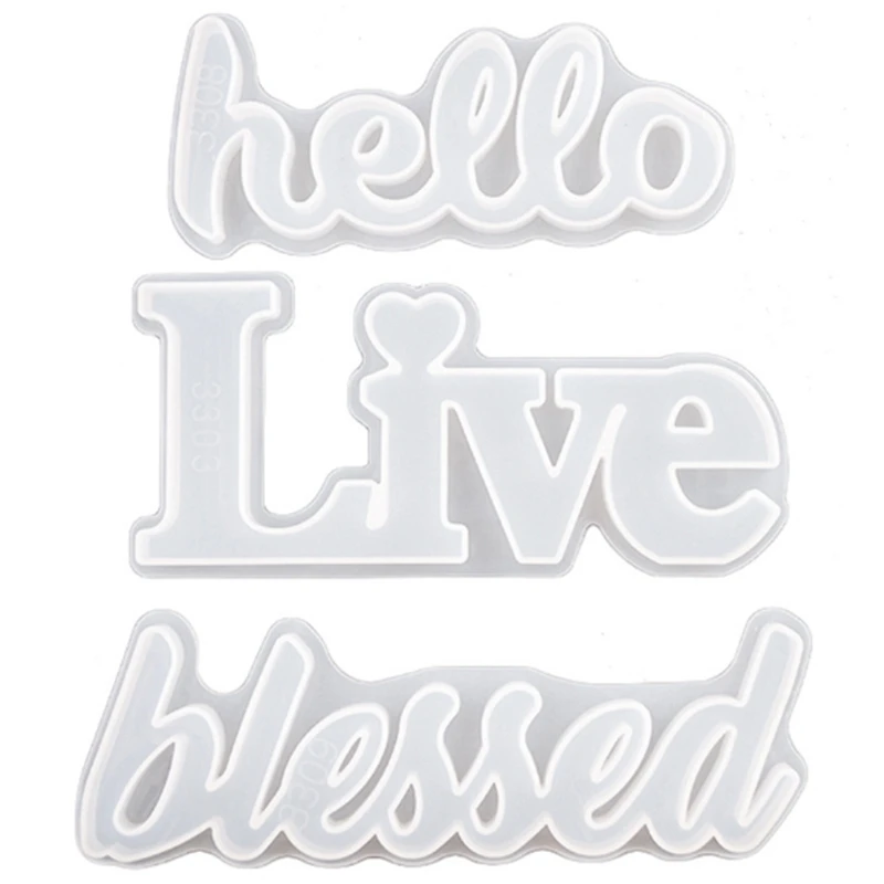 

HELLO LIVE BLESSED Letter Mold Decoration DIY Crystal Epoxy Glue English Word Combination Mirror Silicone Mold