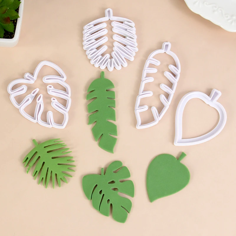 

4Pcs Leaf Biscuit Mold Plastic Cookie Plunger Cutter Pastry Decorating DIY Food Fondant Baking Mould Tropical Leaves Embossing